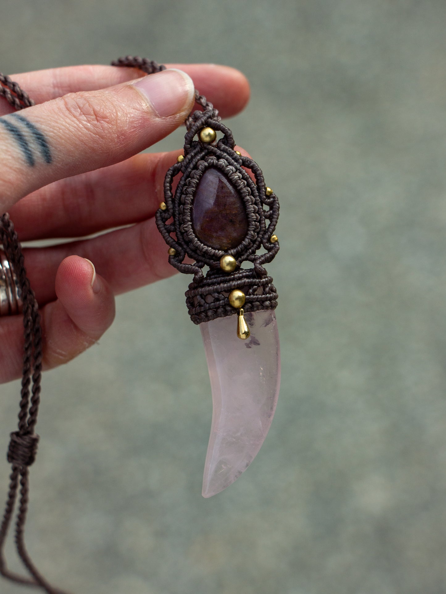 Ruby & Rose Quartz macrame necklace