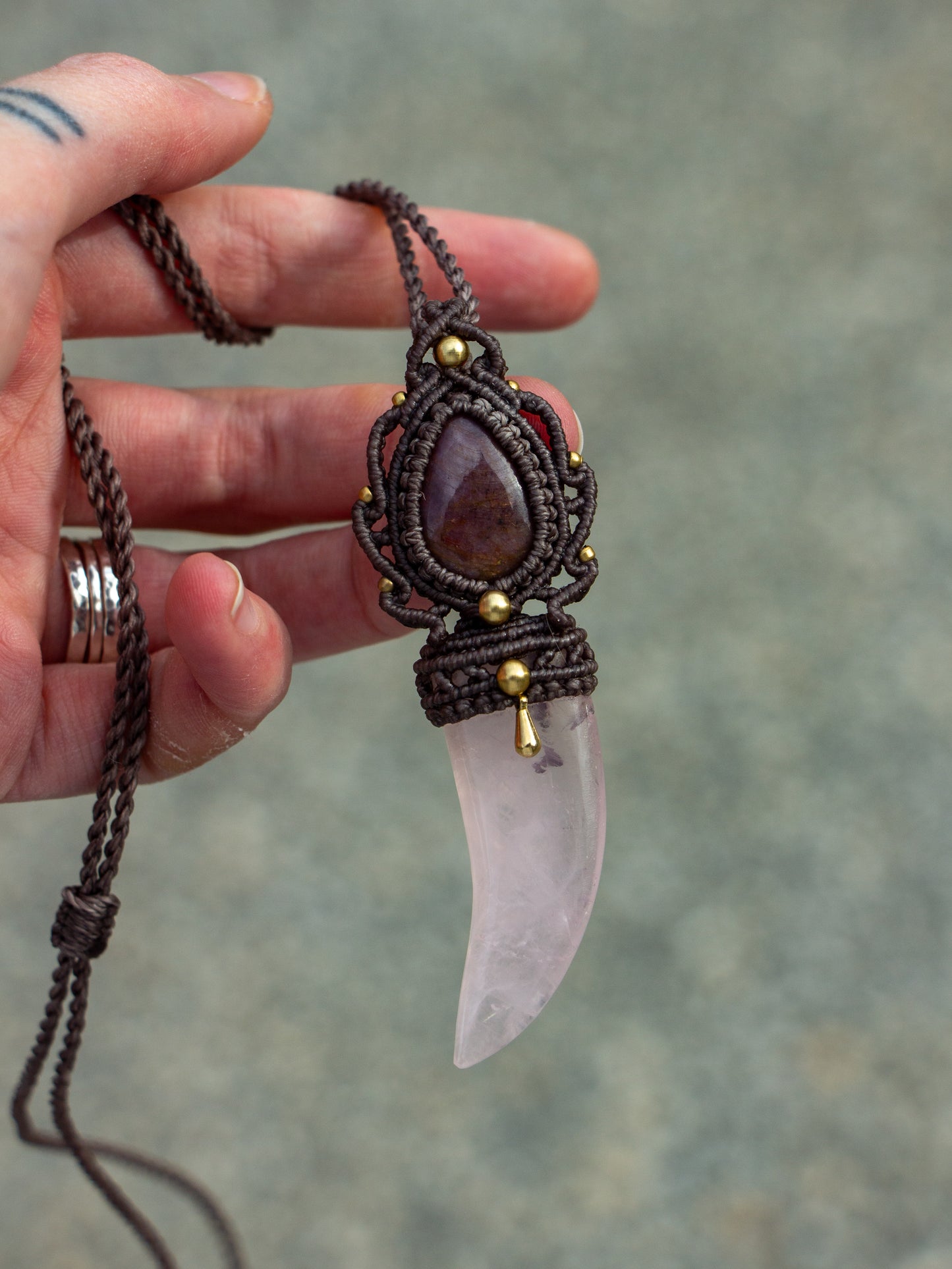 Ruby & Rose Quartz macrame necklace