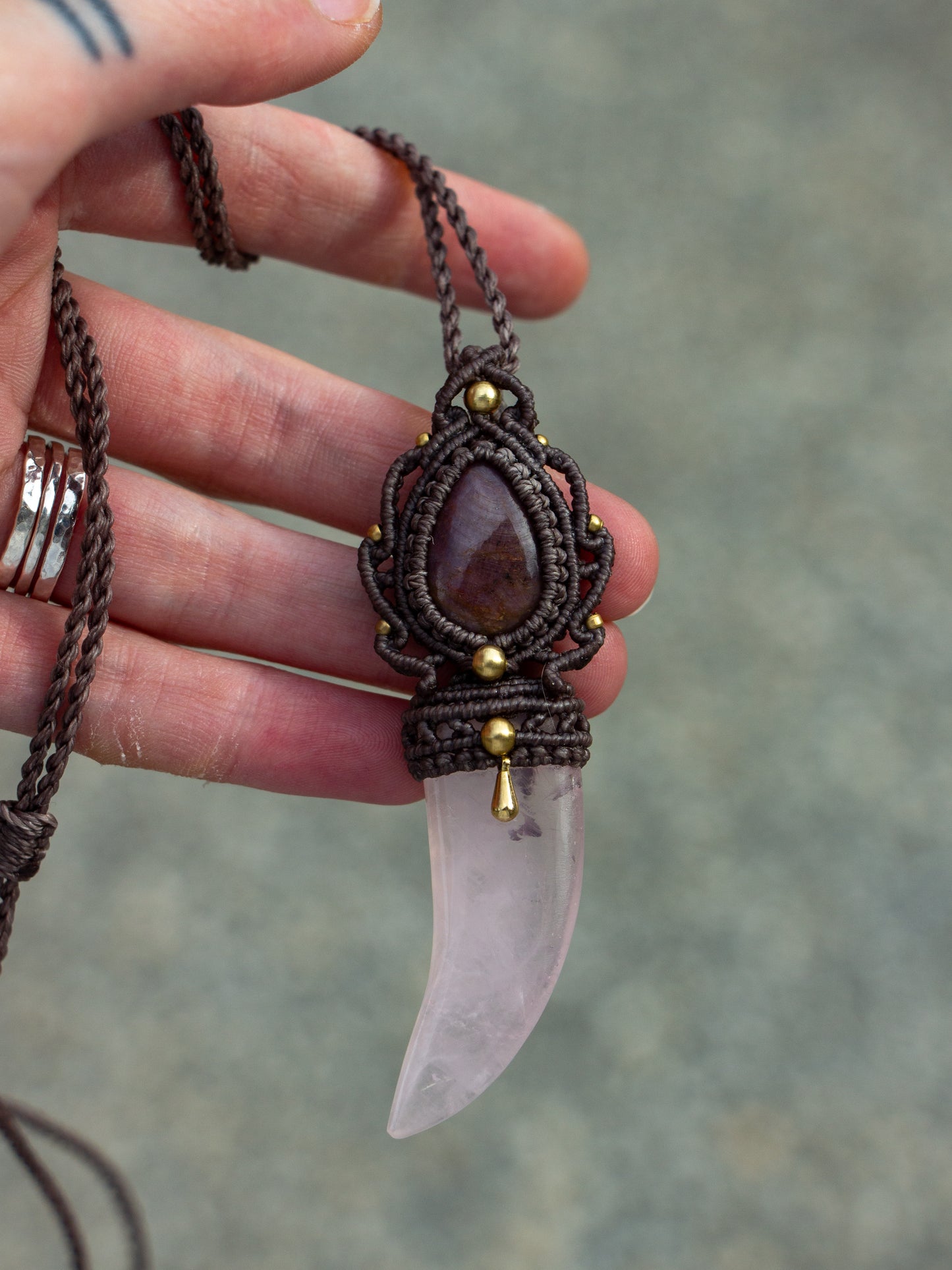 Ruby & Rose Quartz macrame necklace