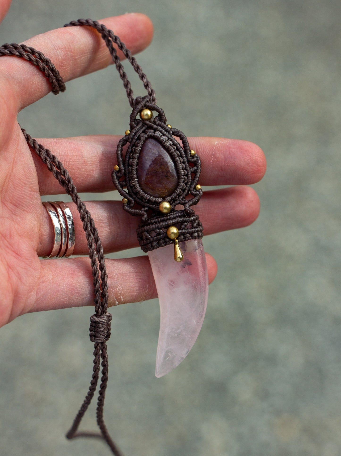 Ruby & Rose Quartz macrame necklace