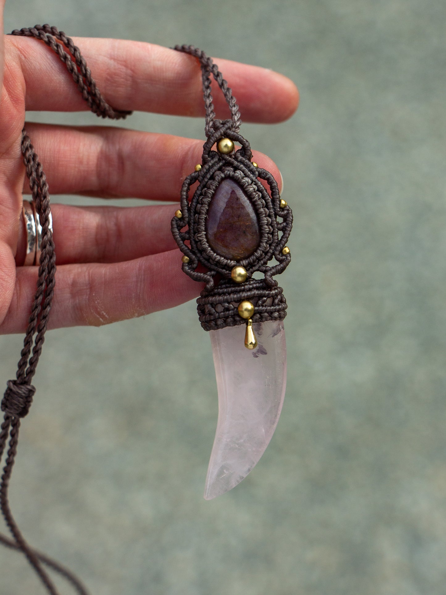 Ruby & Rose Quartz macrame necklace