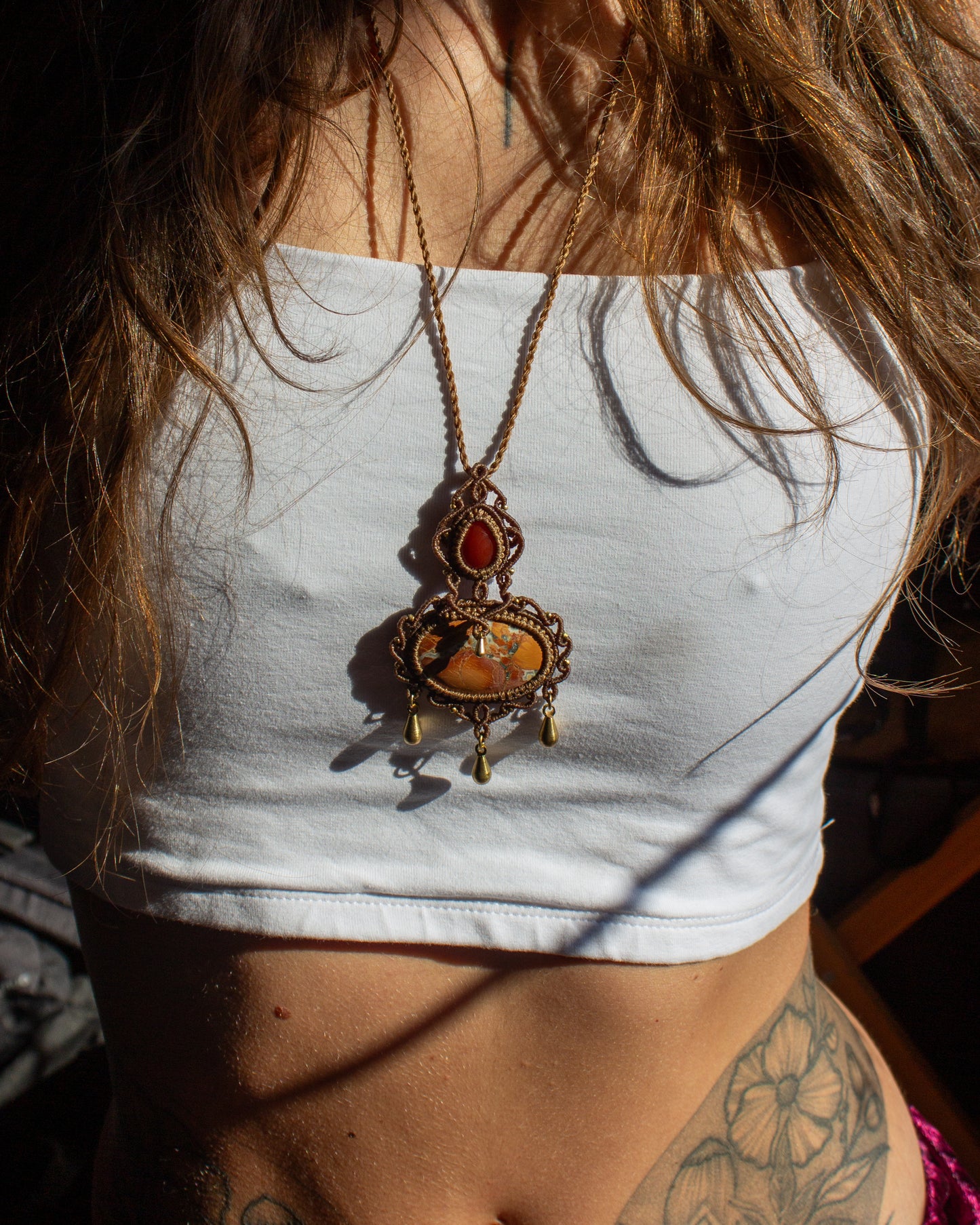 Red Jasper & Maligano Jasper macrame necklace