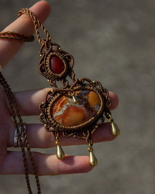 Red Jasper & Maligano Jasper macrame necklace