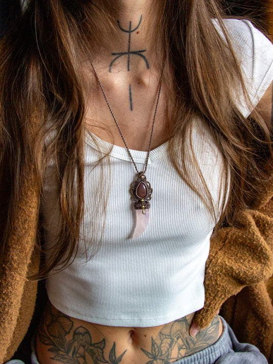 Ruby & Rose Quartz macrame necklace