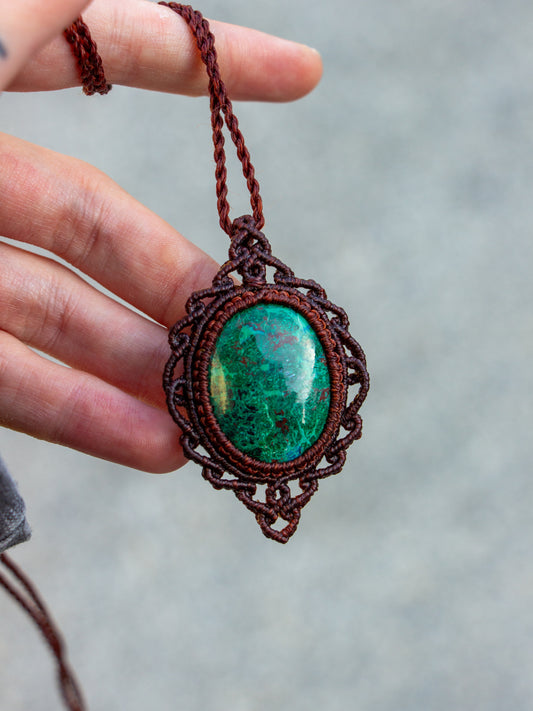 Chrysocolla macrame necklace