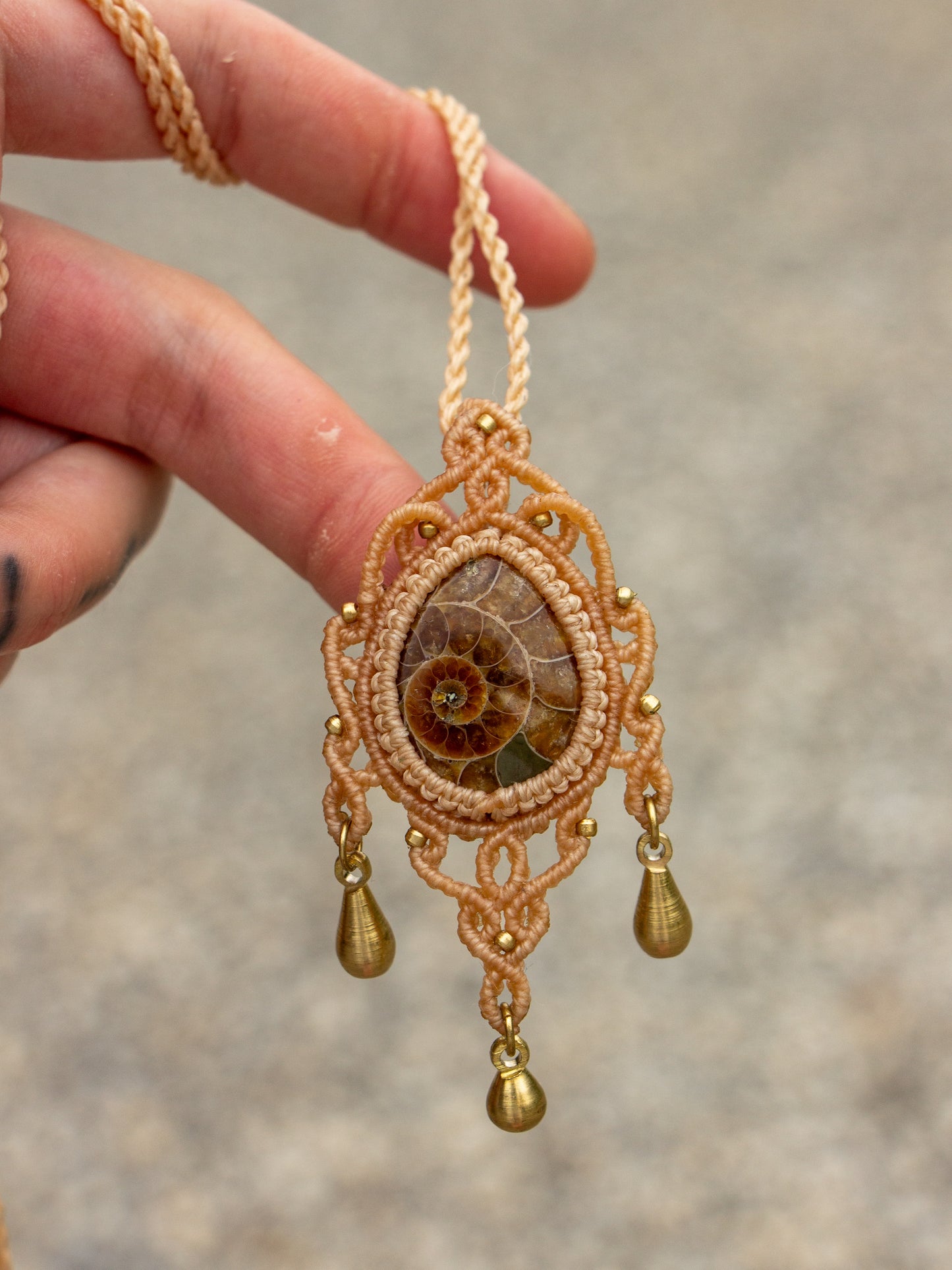 Ammonite macrame necklace
