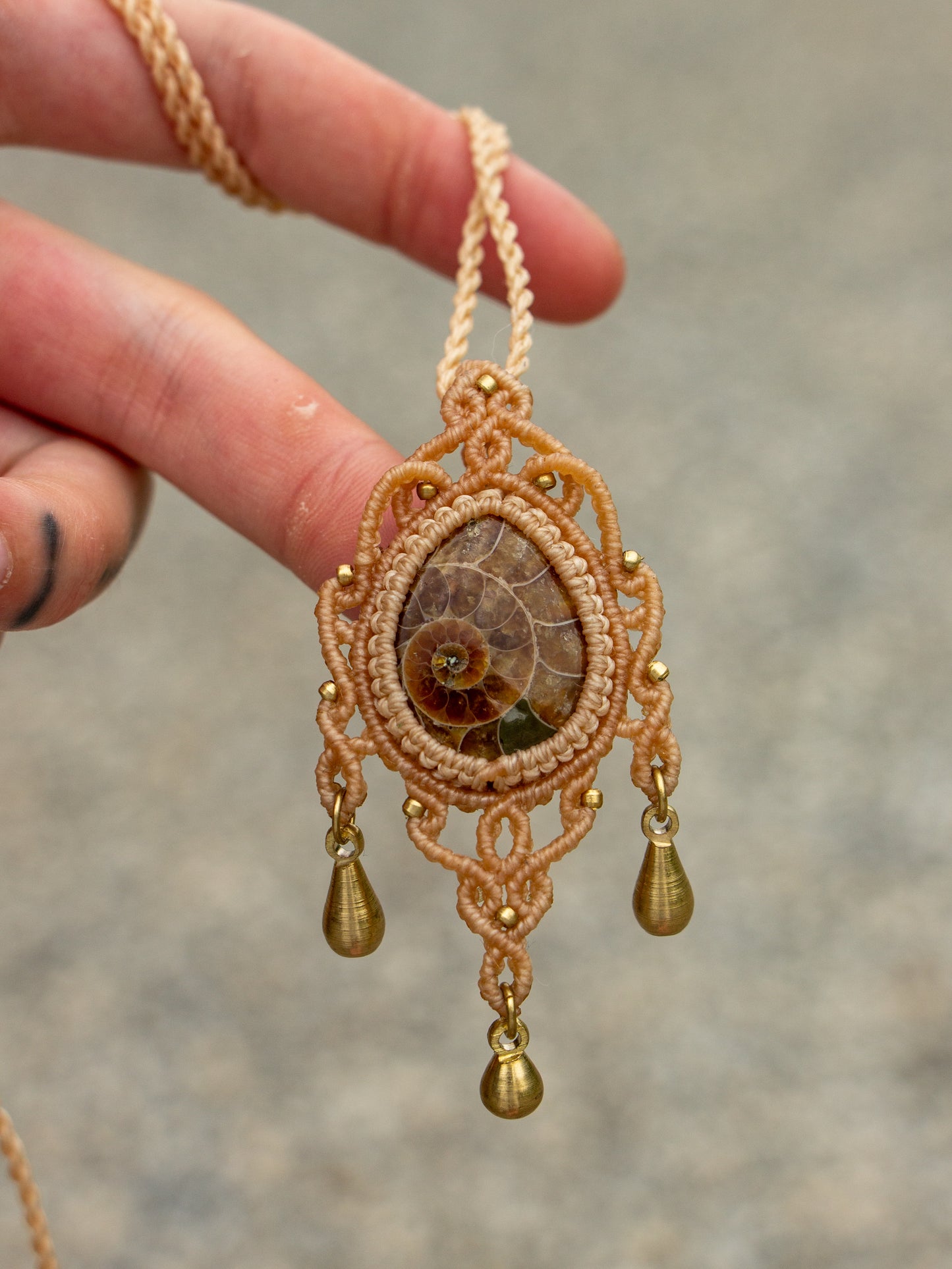 Ammonite macrame necklace