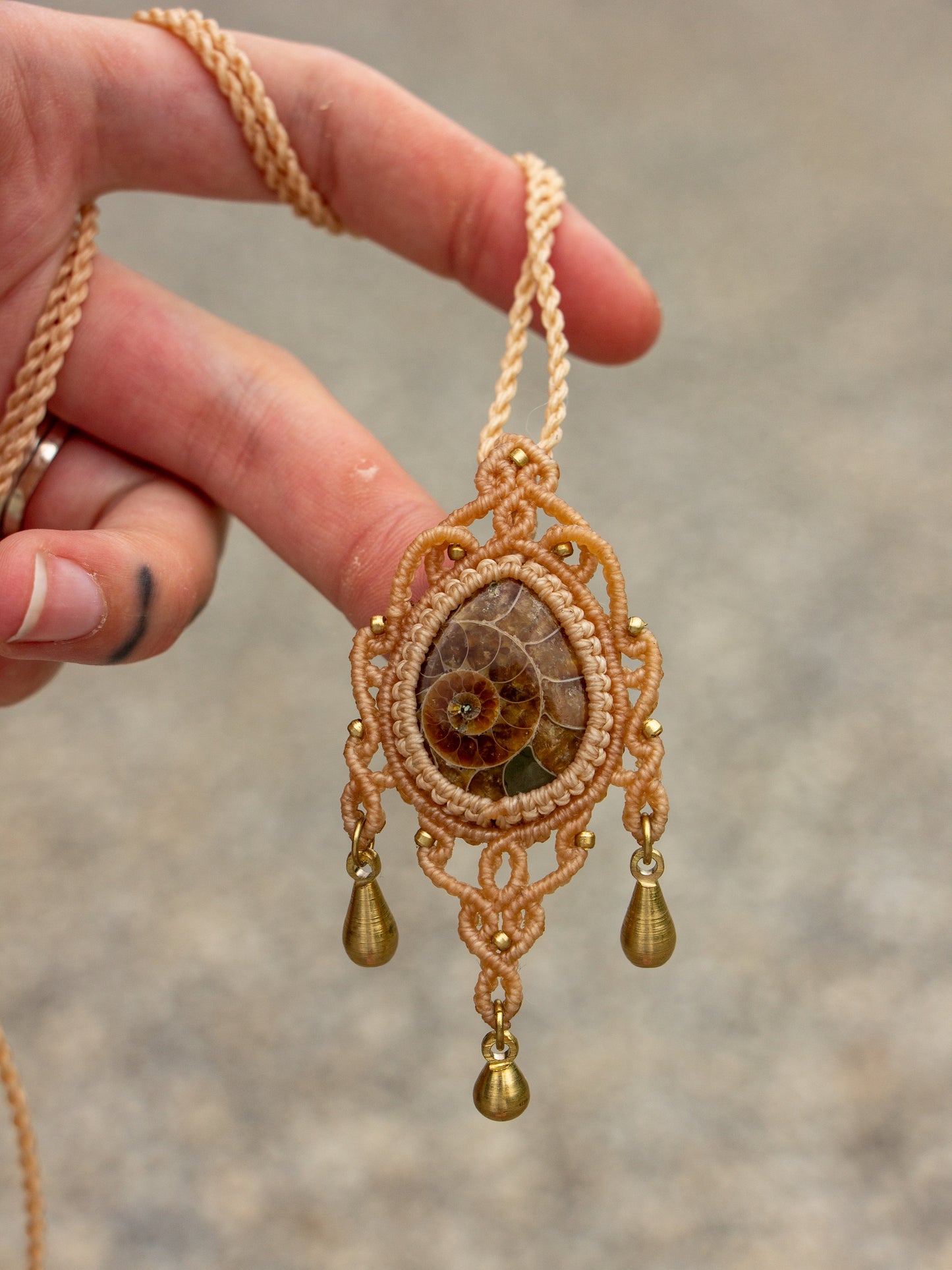 Ammonite macrame necklace