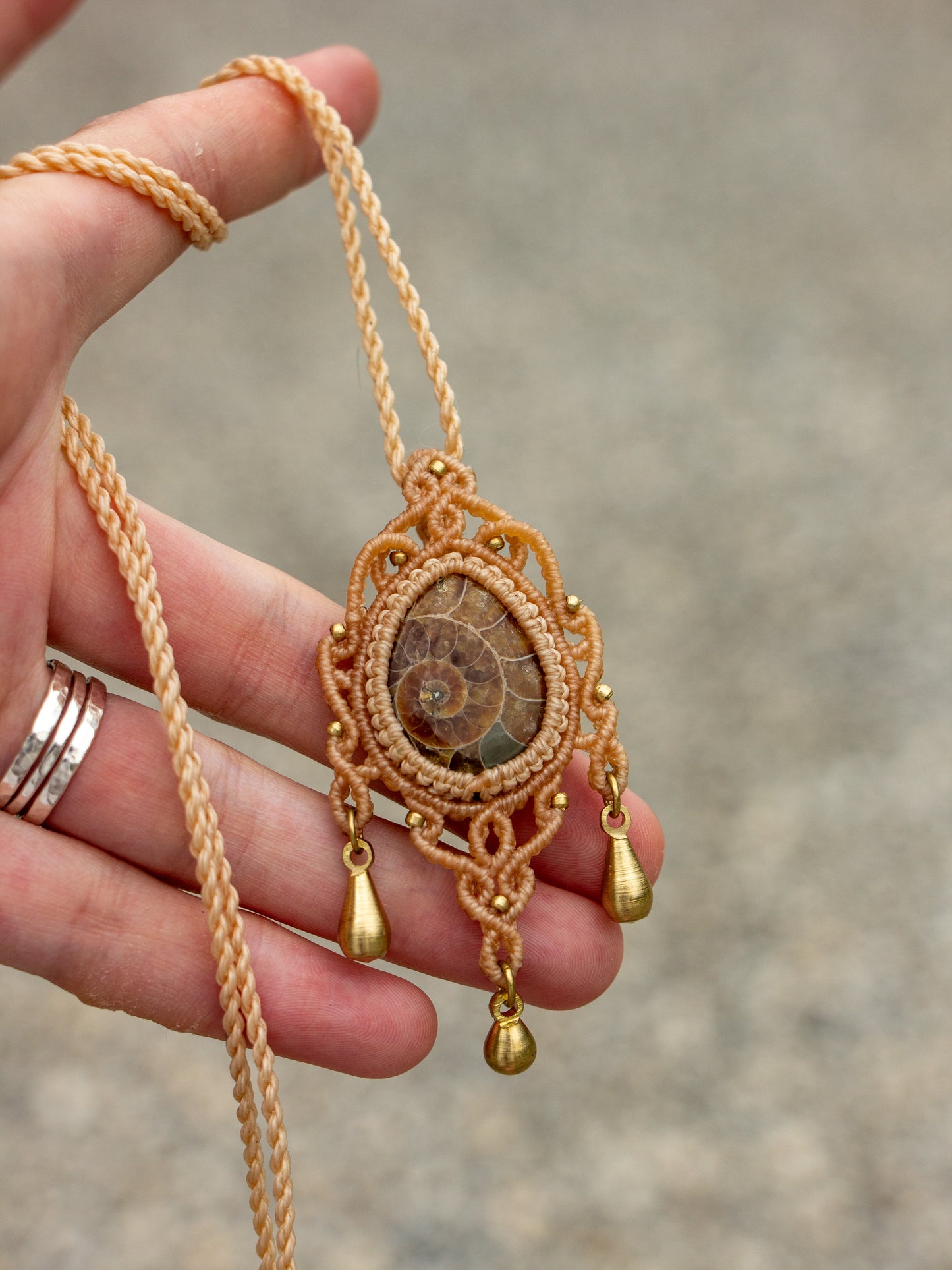 Ammonite macrame necklace