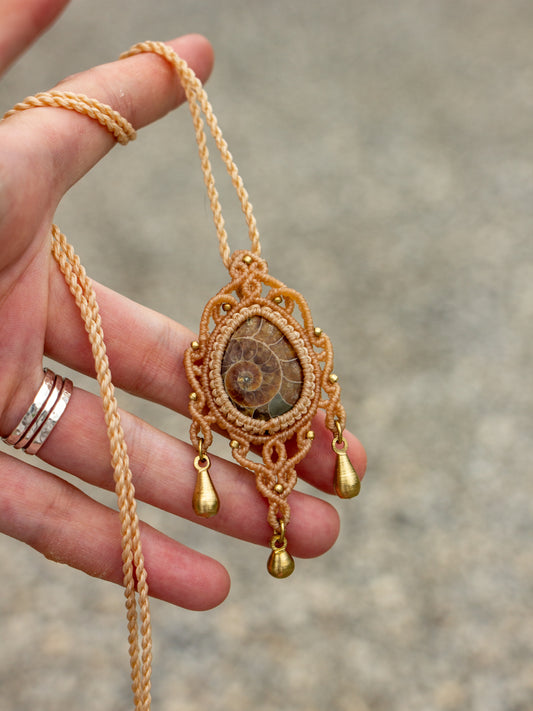 Ammonite macrame necklace