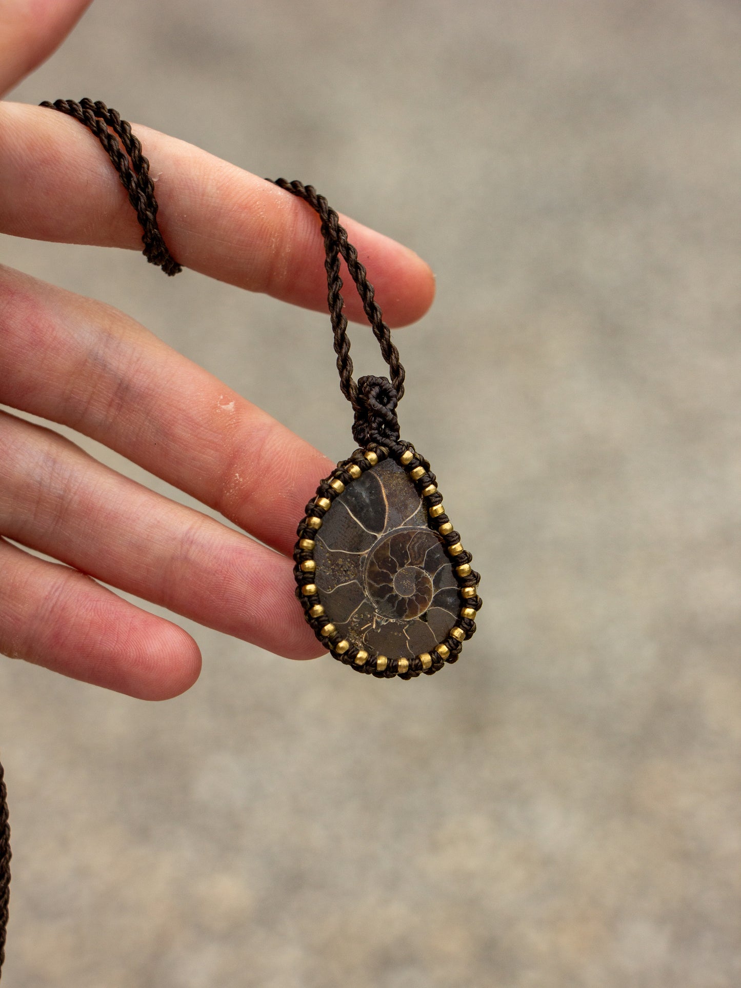 Ammonite macrame necklace