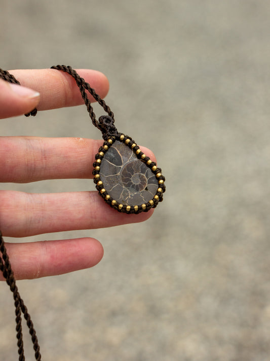 Ammonite macrame necklace