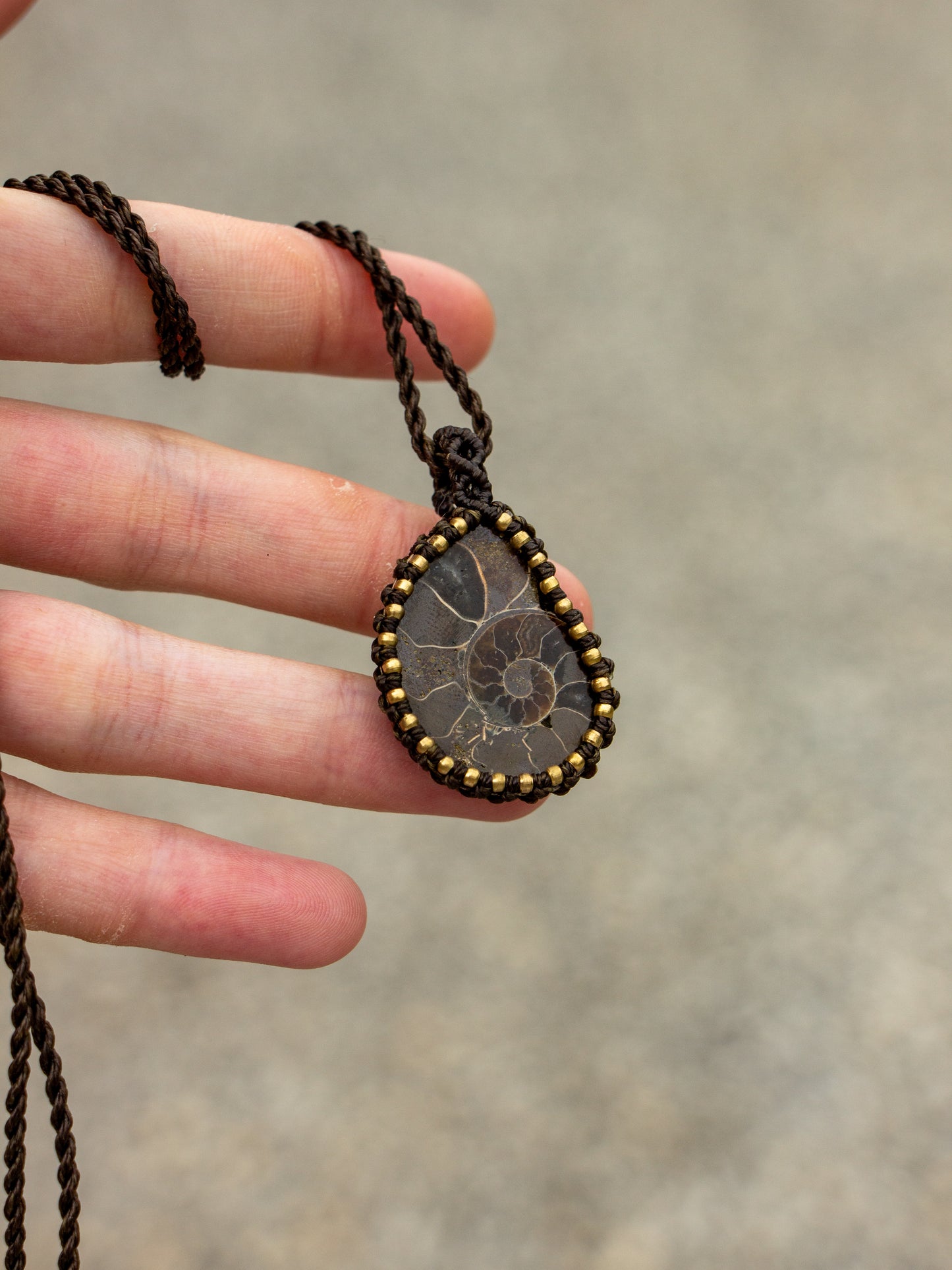 Ammonite macrame necklace