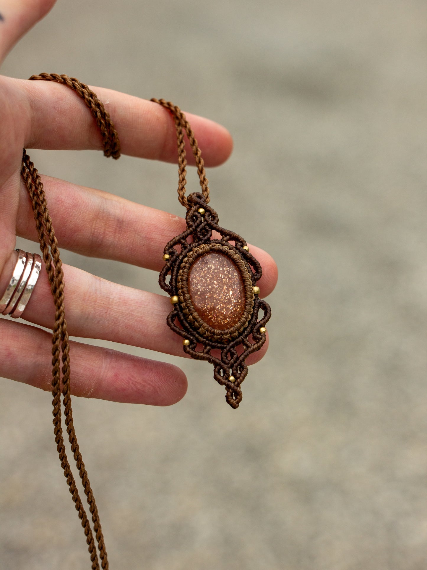 Confetti Sunstone macrame necklace