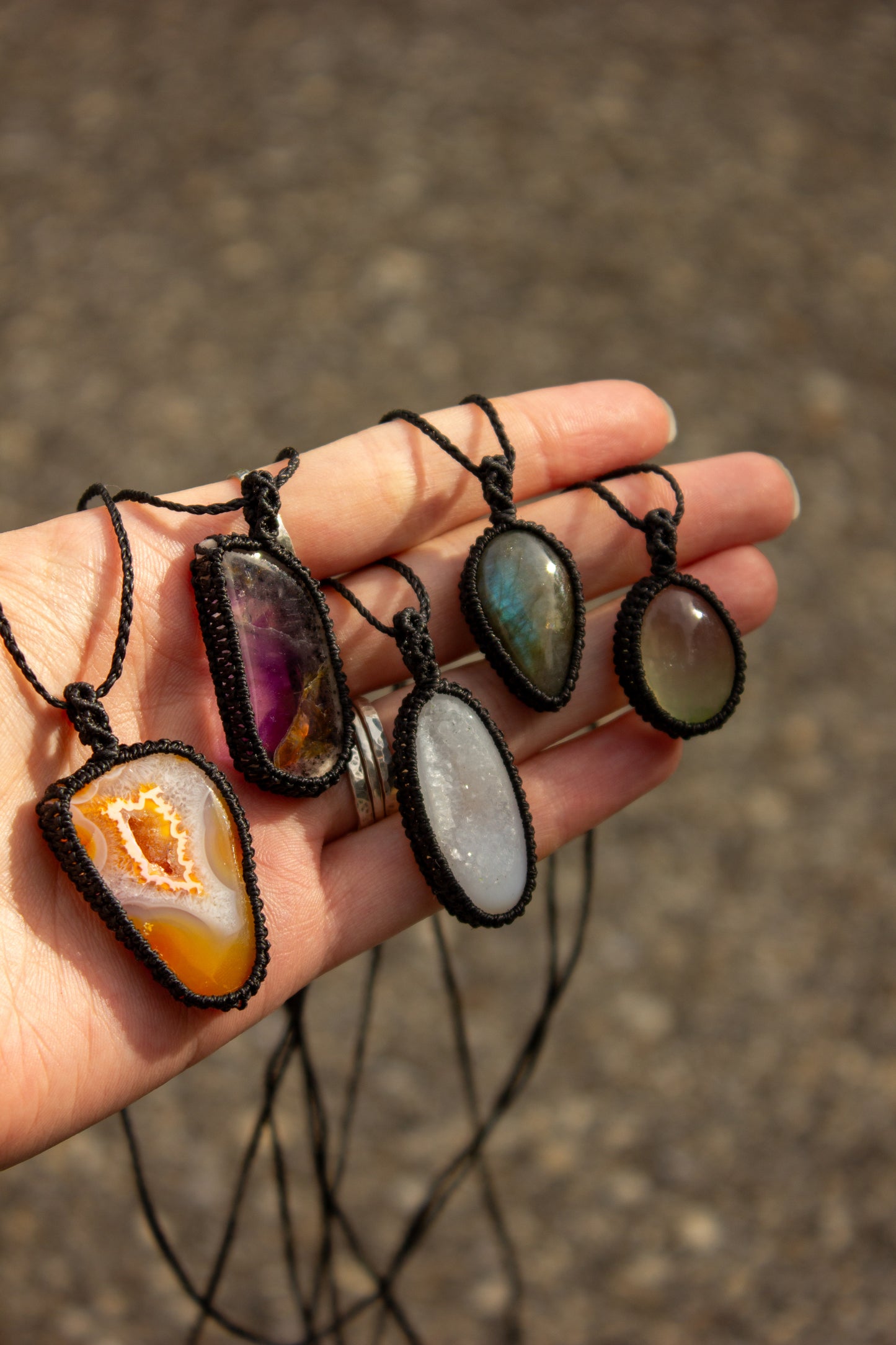 crystal macrame necklace