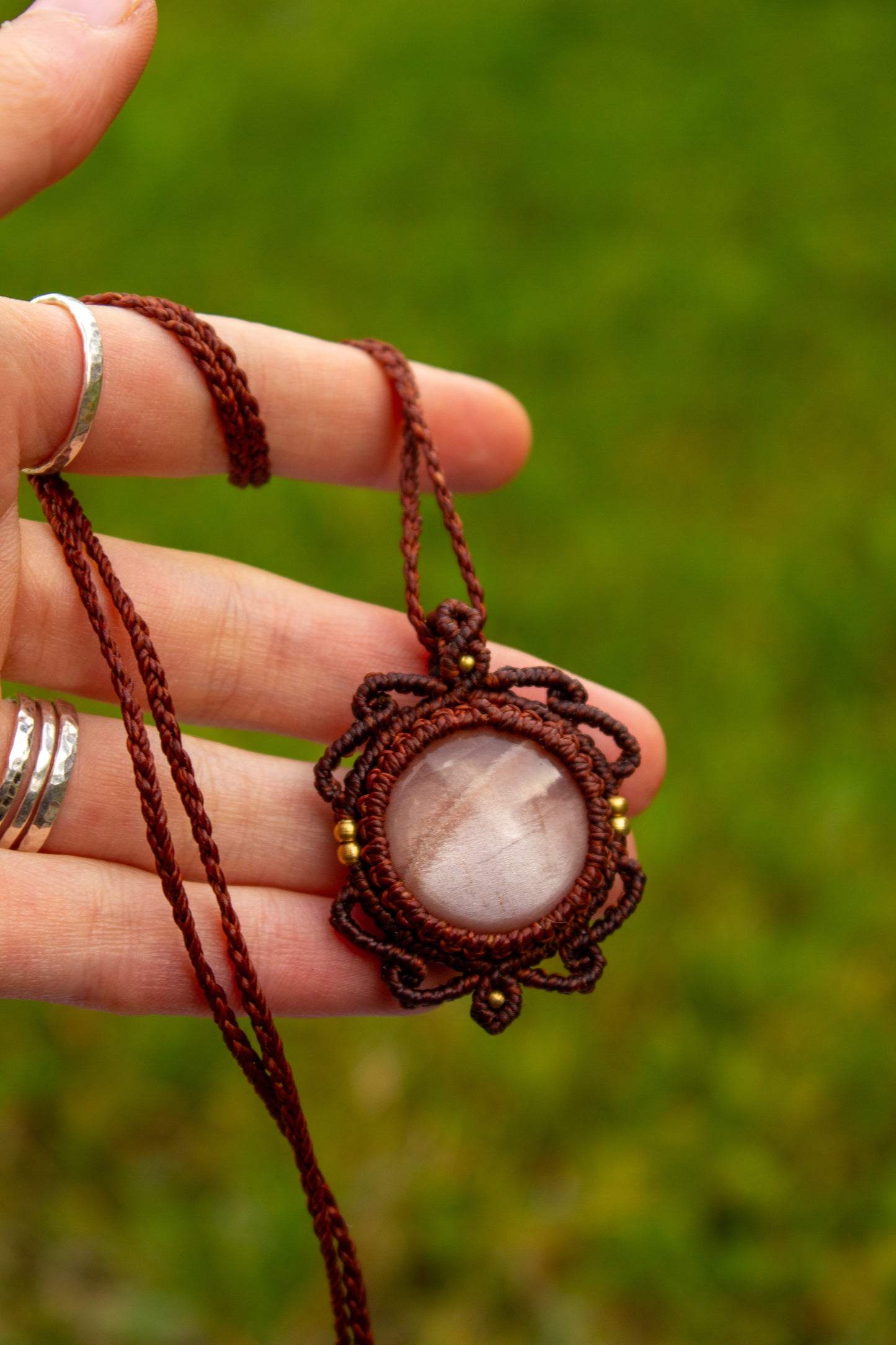 Peach Moonstone • macrame necklace