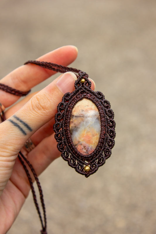 Pink Opal • macrame necklace