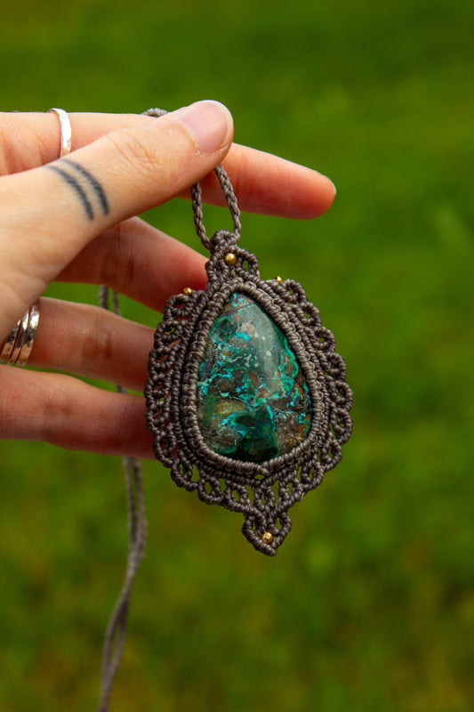 Chrysocolla Malachite • macrame necklace