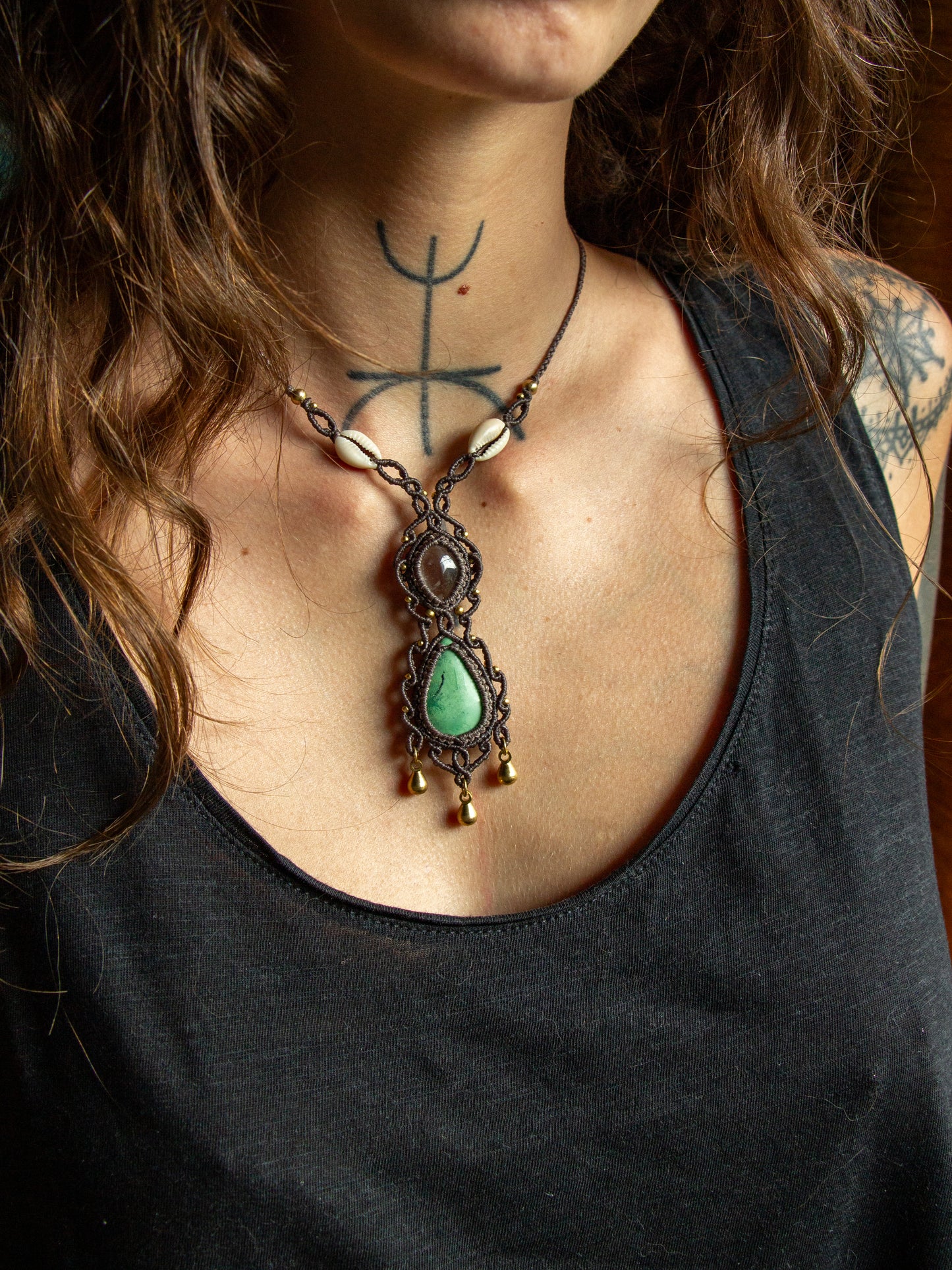 Clear Quartz & Chrysoprase macrame necklace