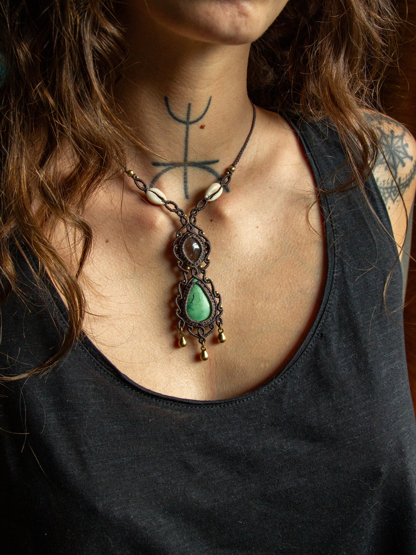 Clear Quartz & Chrysoprase macrame necklace