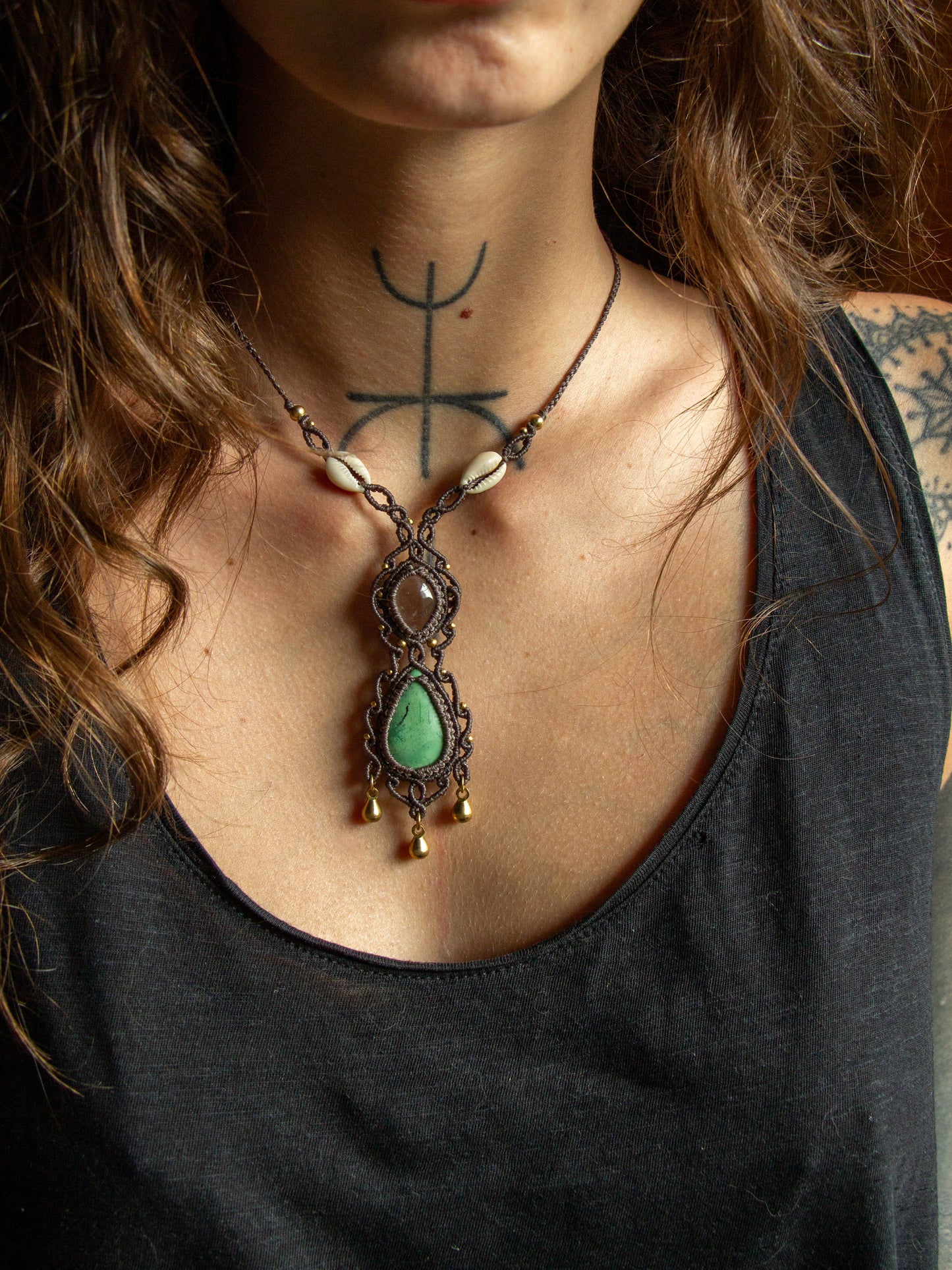 Clear Quartz & Chrysoprase macrame necklace
