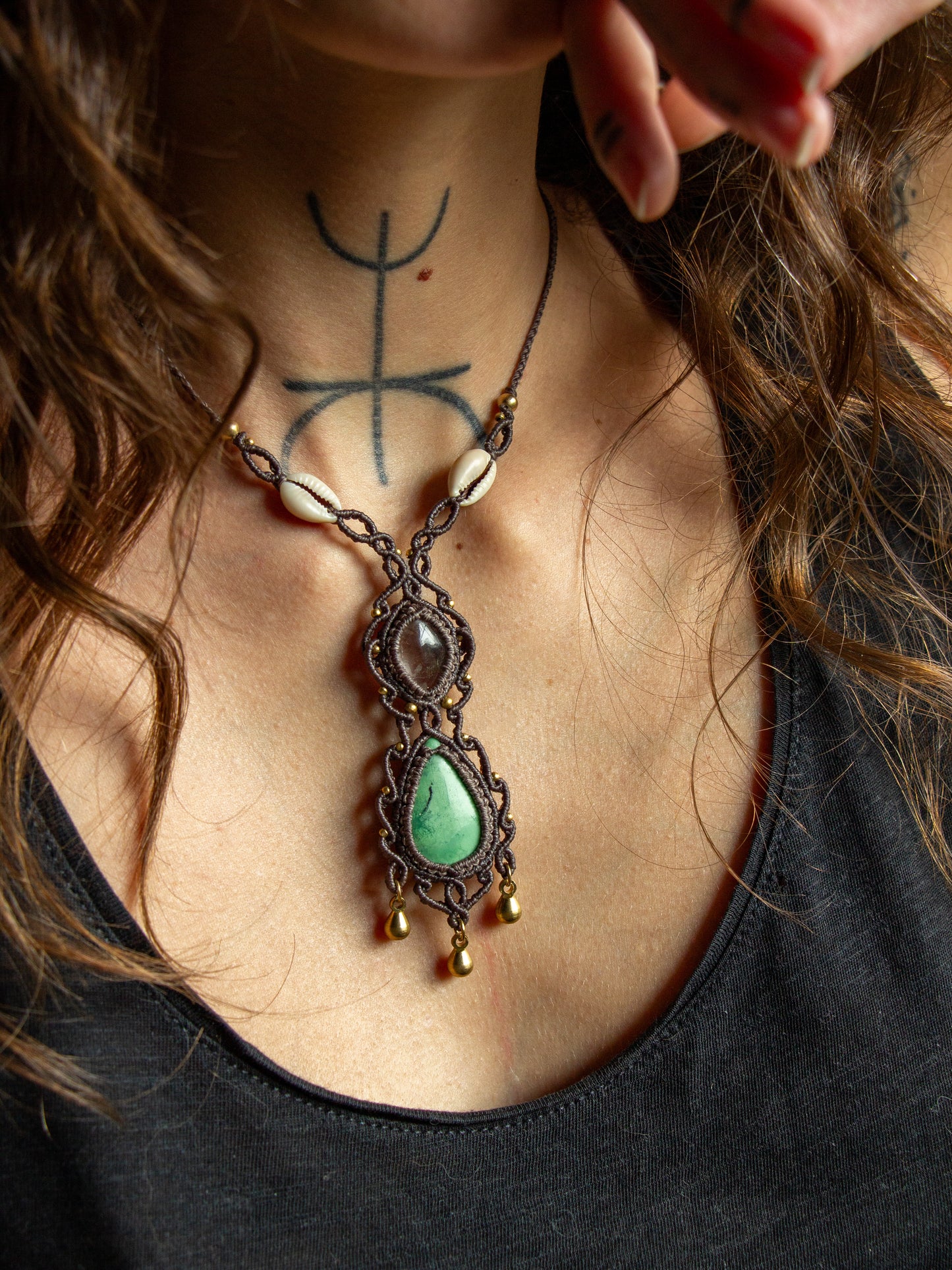 Clear Quartz & Chrysoprase macrame necklace