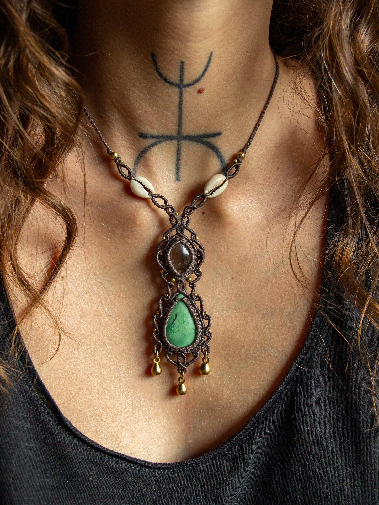 Clear Quartz & Chrysoprase macrame necklace