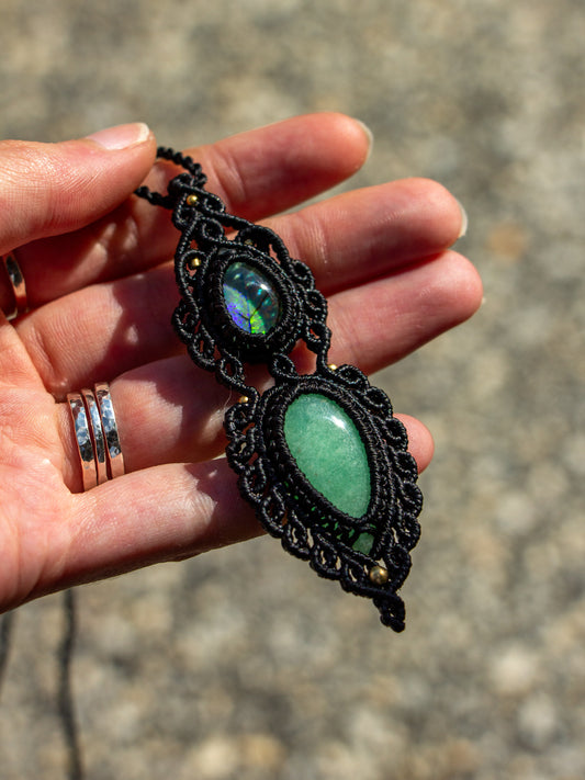 Monarch Opal & Chrysoprase macrame necklace
