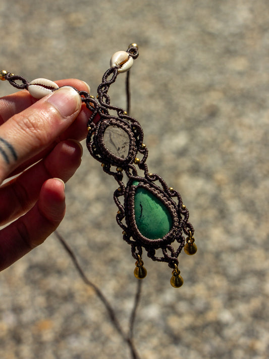 Clear Quartz & Chrysoprase macrame necklace