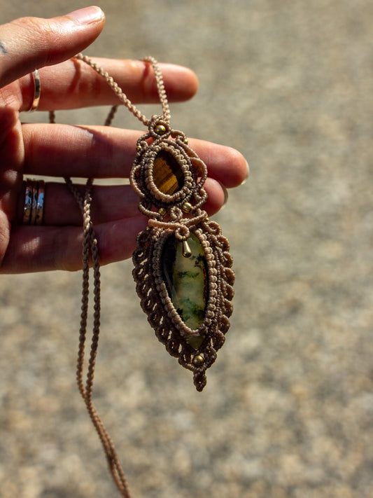 Tiger's Eye & Chrysoprase macrame necklace