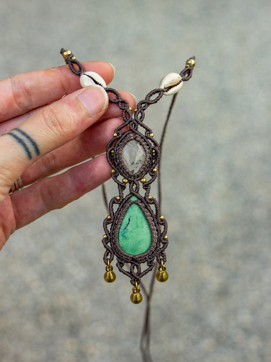 Clear Quartz & Chrysoprase macrame necklace