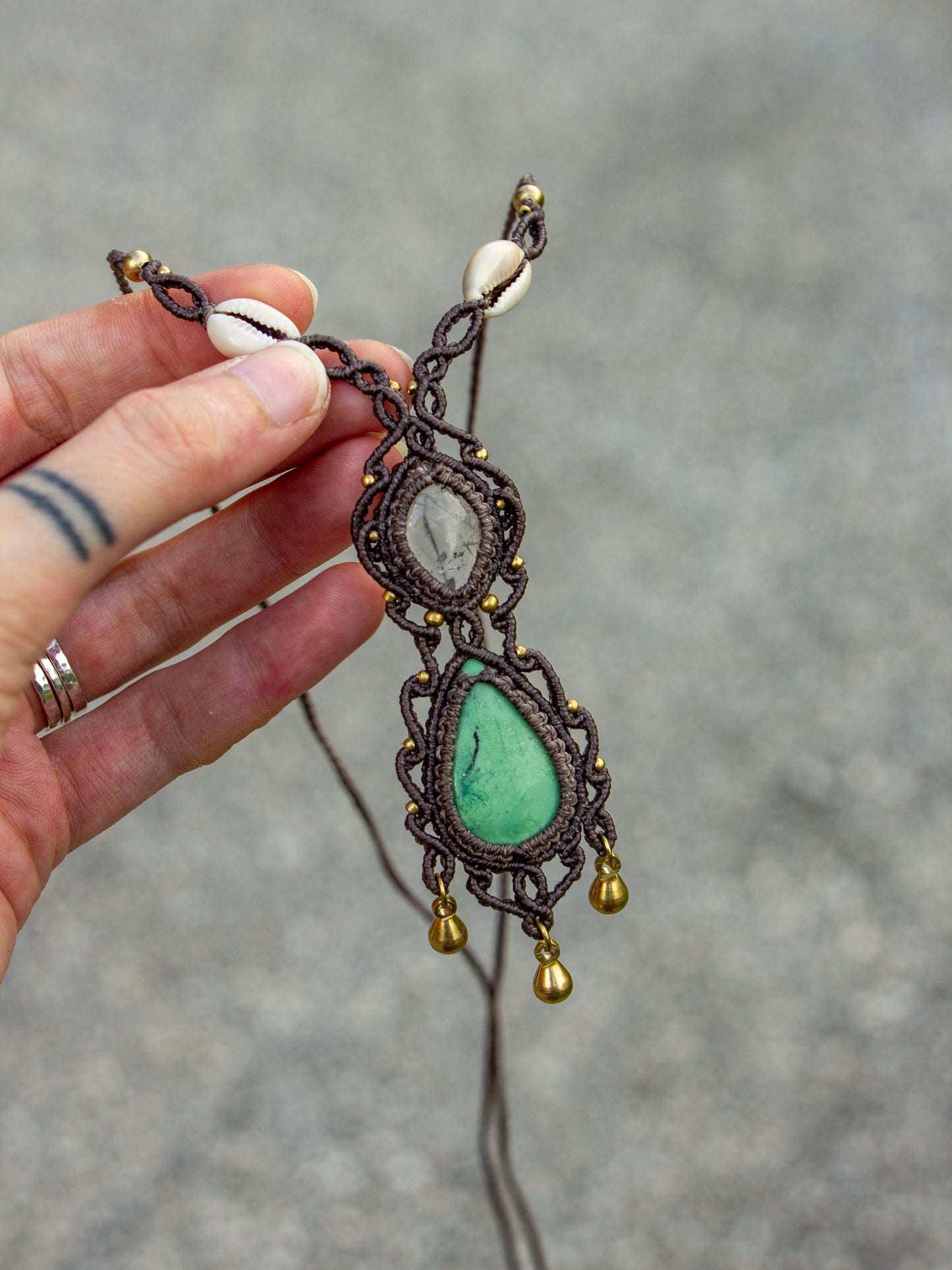 Clear Quartz & Chrysoprase macrame necklace