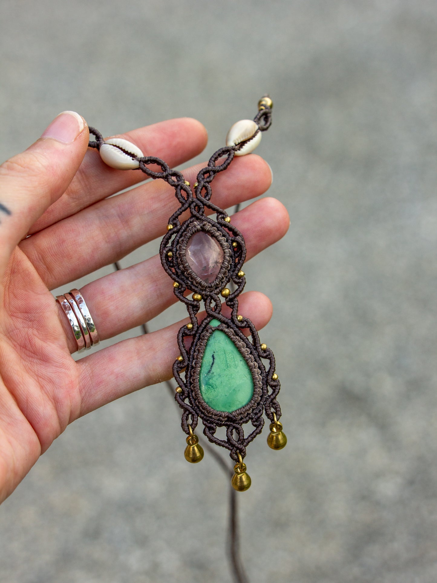 Clear Quartz & Chrysoprase macrame necklace