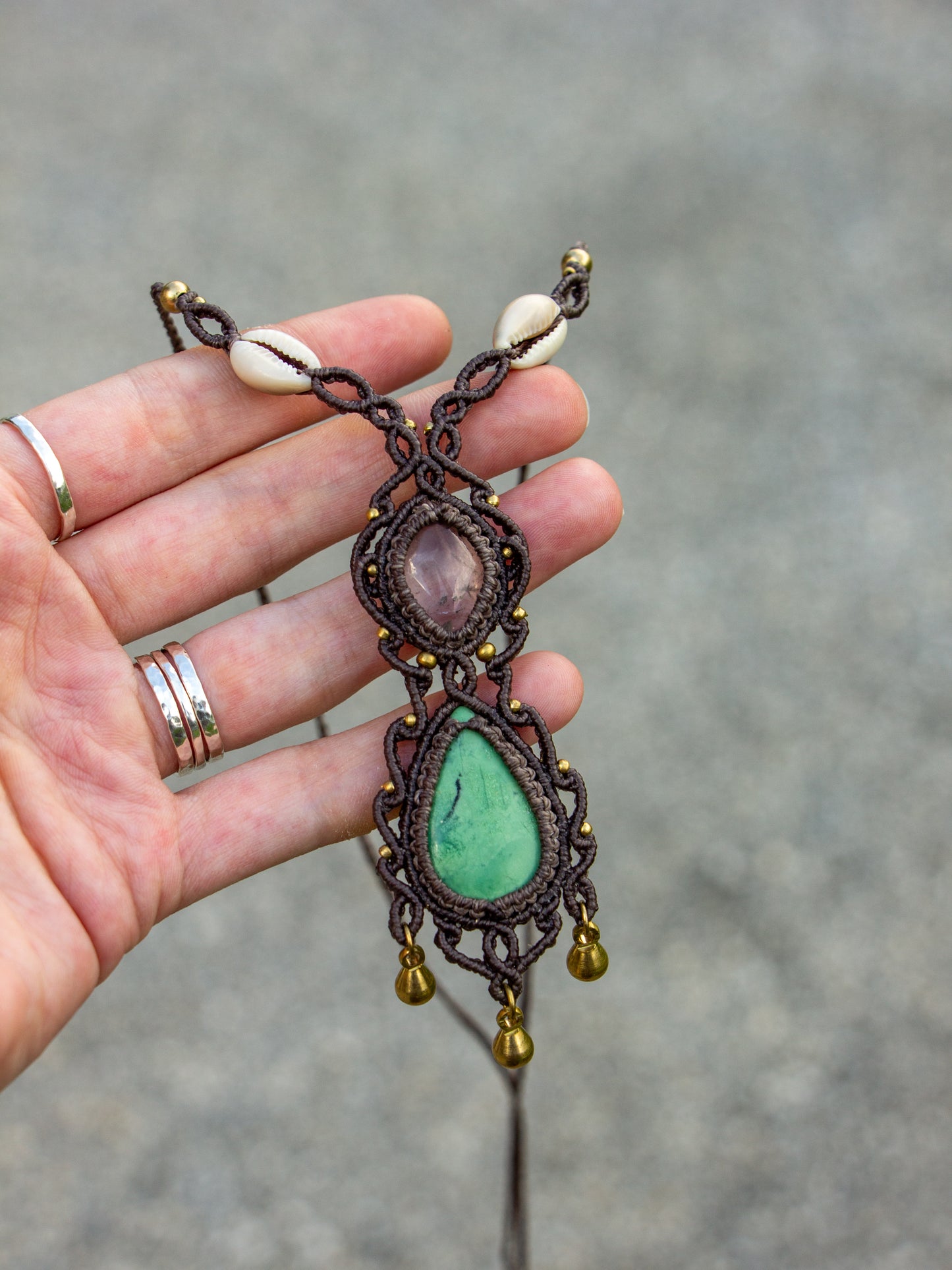 Clear Quartz & Chrysoprase macrame necklace