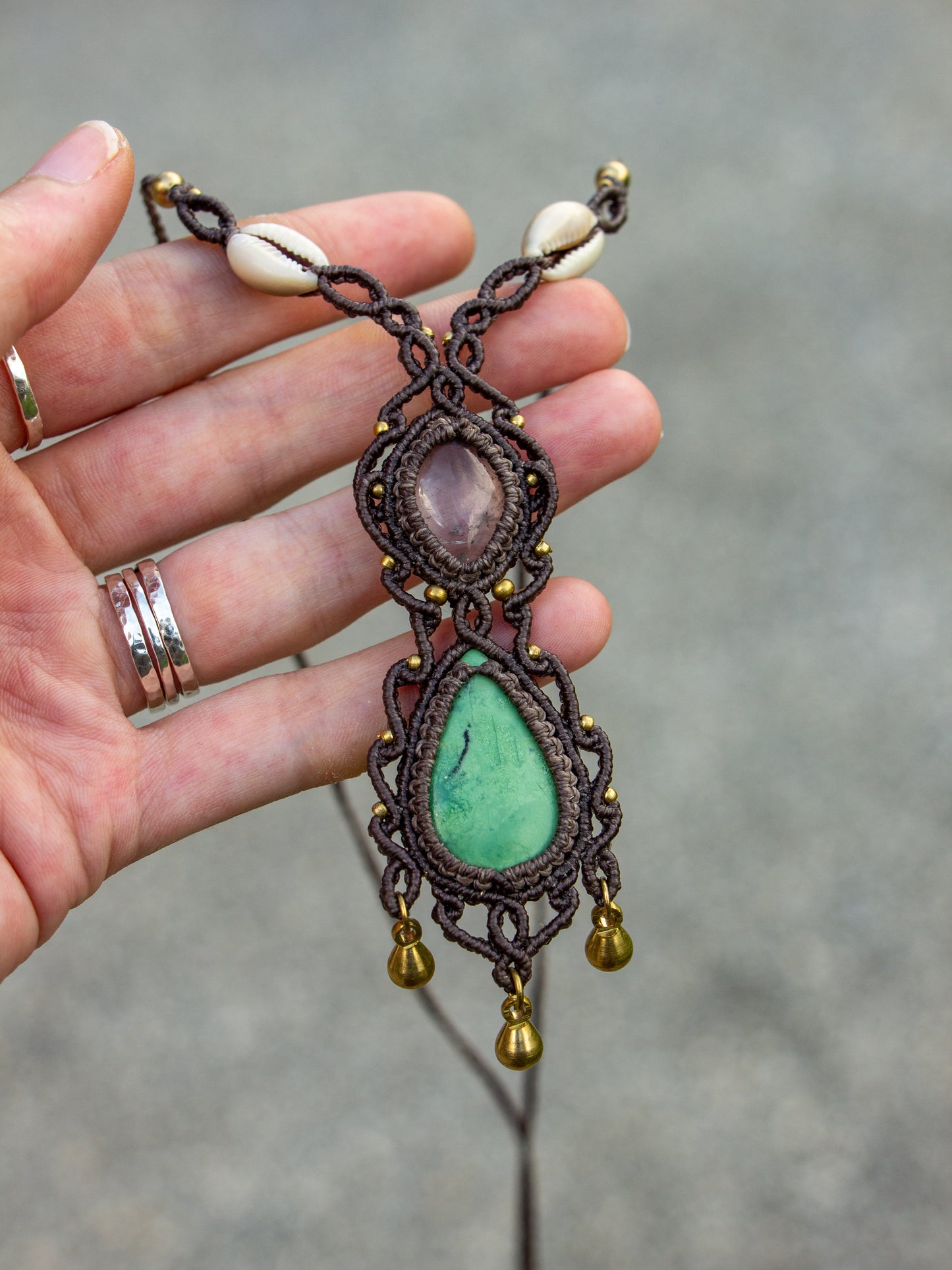 Clear Quartz & Chrysoprase macrame necklace