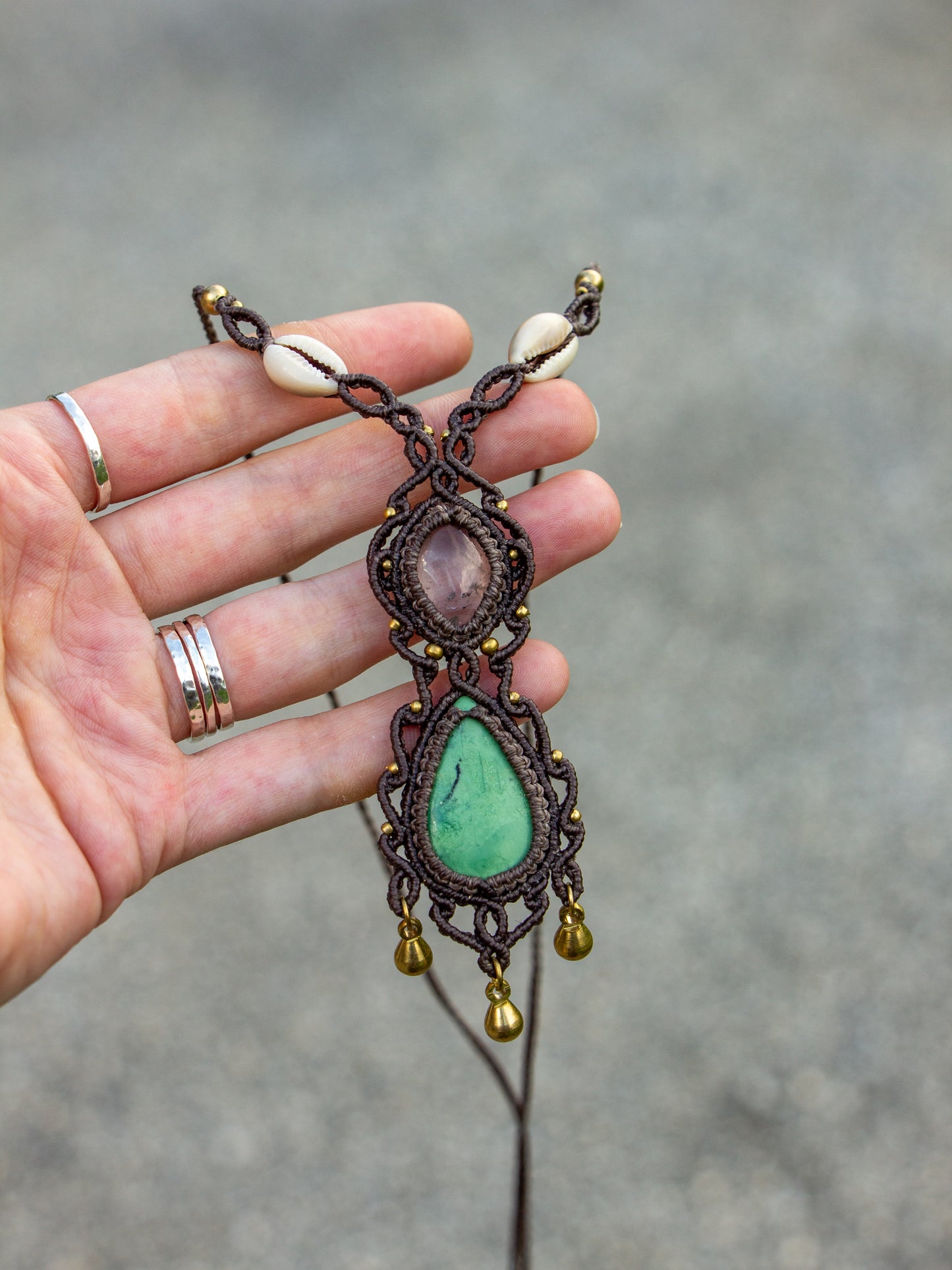 Clear Quartz & Chrysoprase macrame necklace