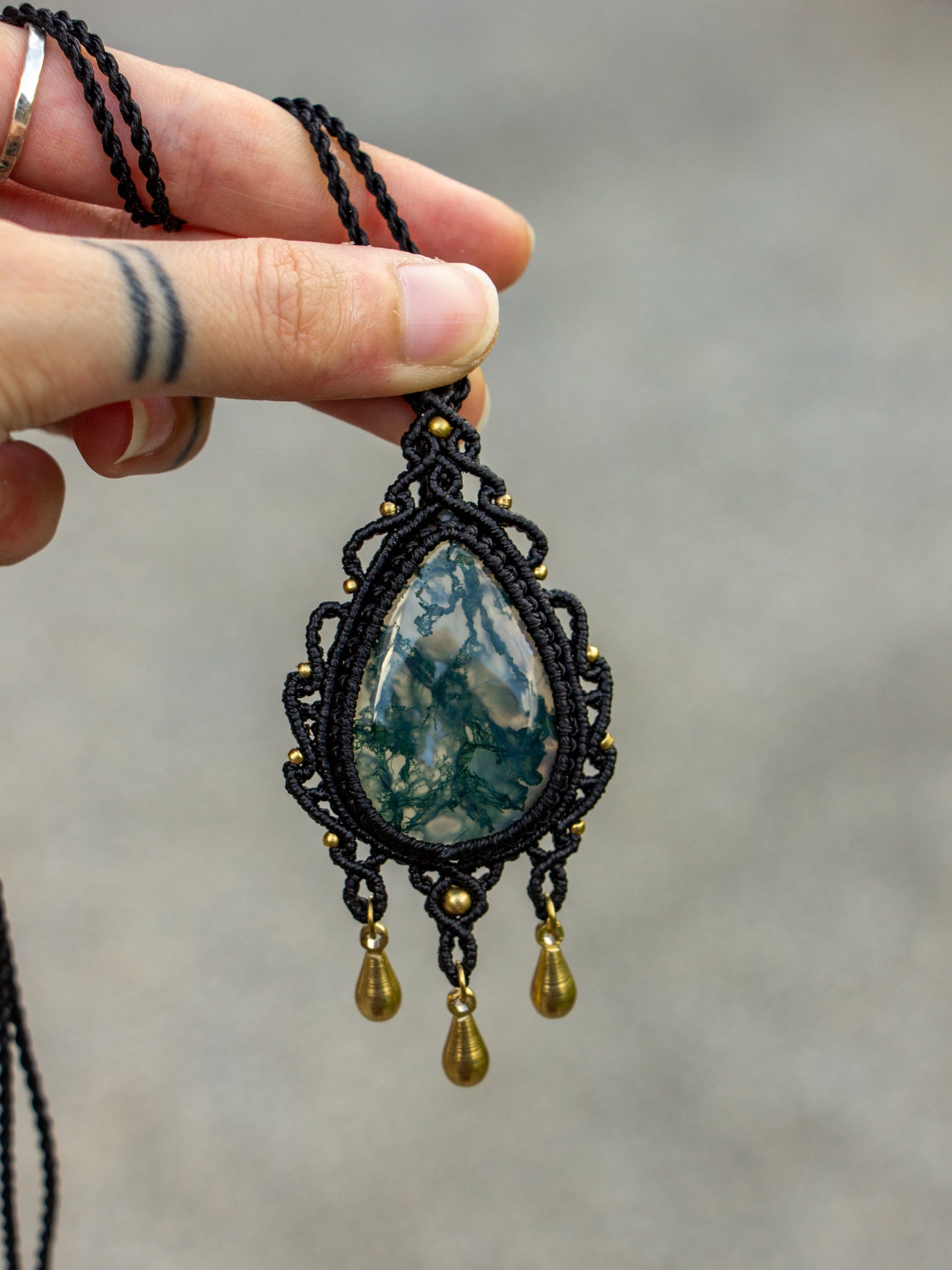 Moss Agate macrame necklace