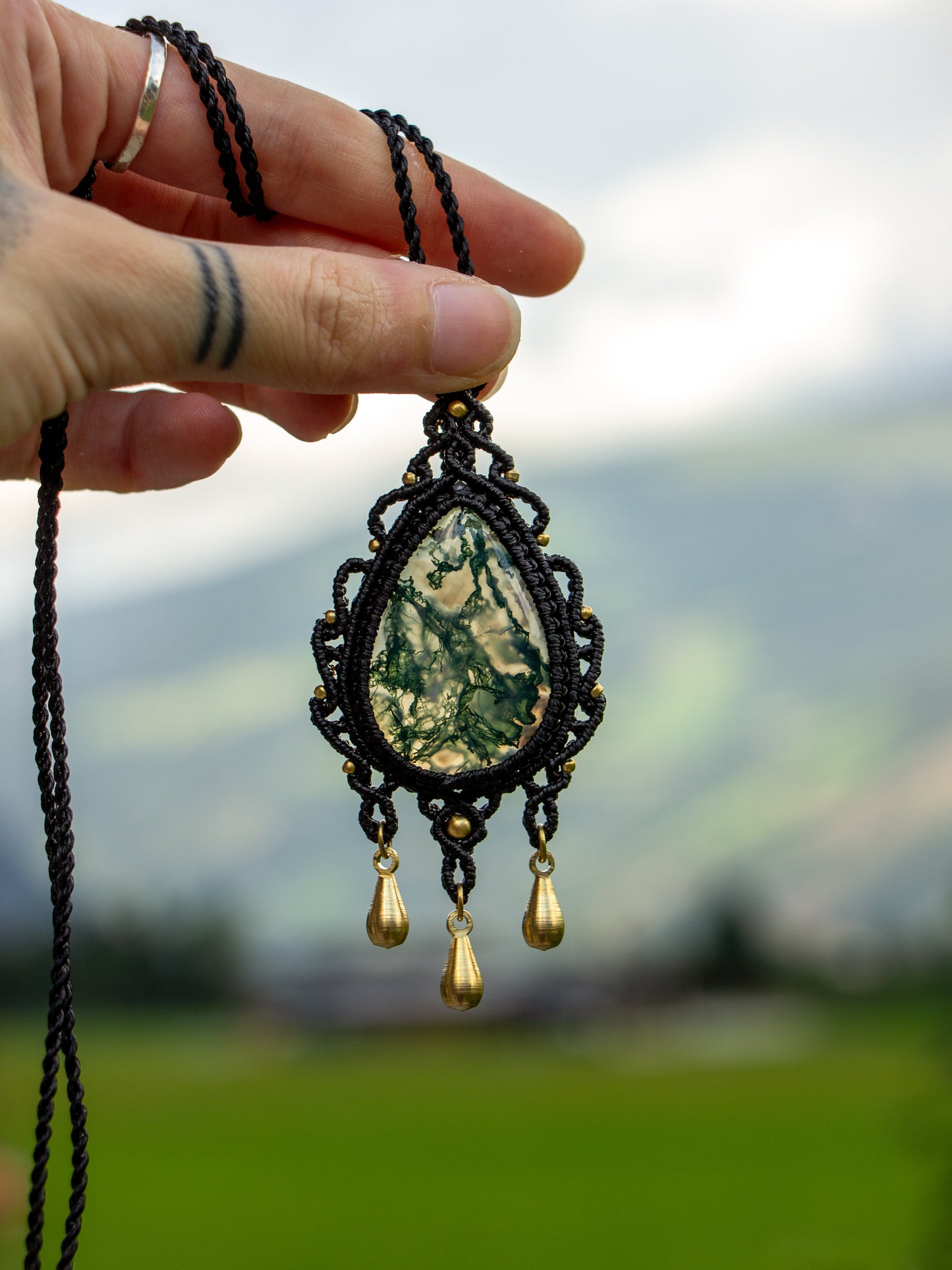 Moss Agate macrame necklace