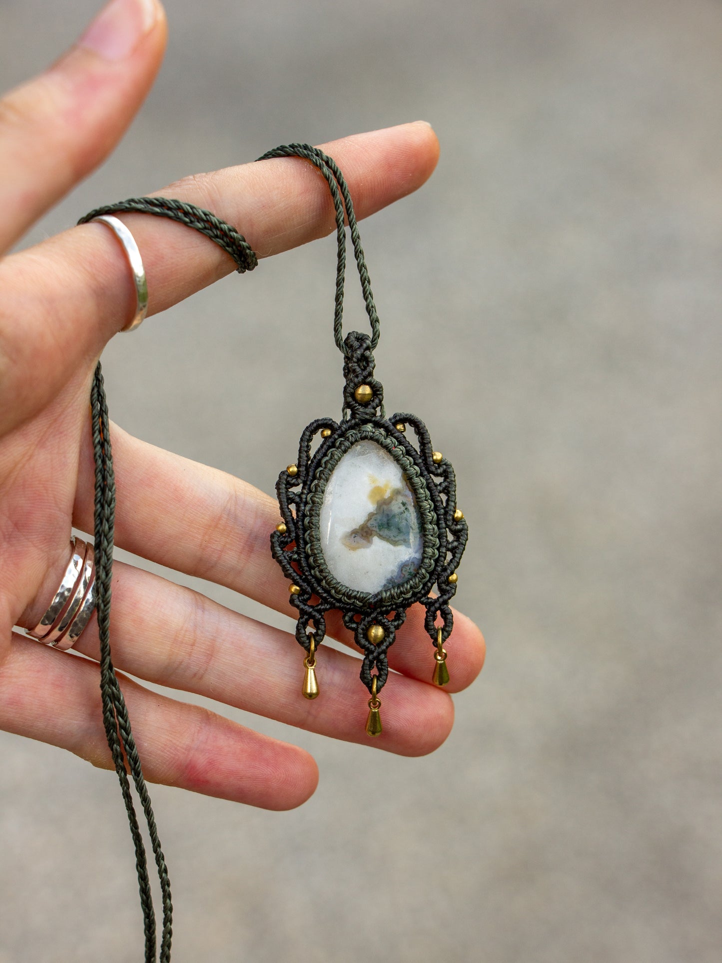 Moss Agate macrame necklace