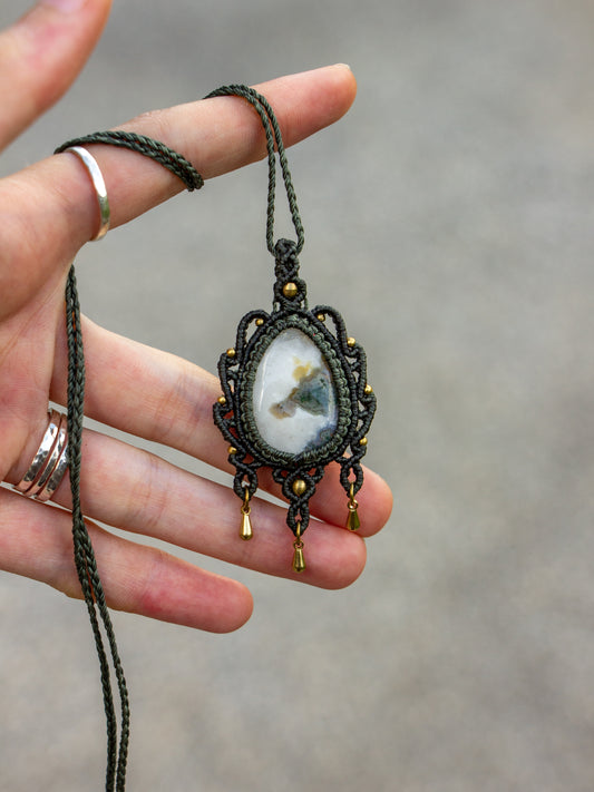 Moss Agate macrame necklace