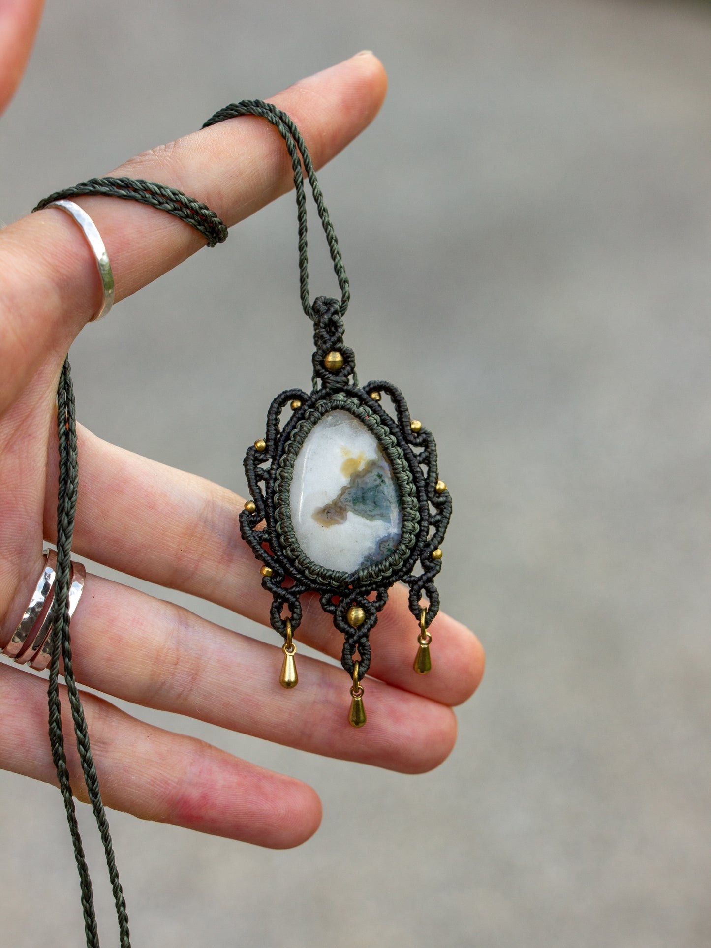 Moss Agate macrame necklace