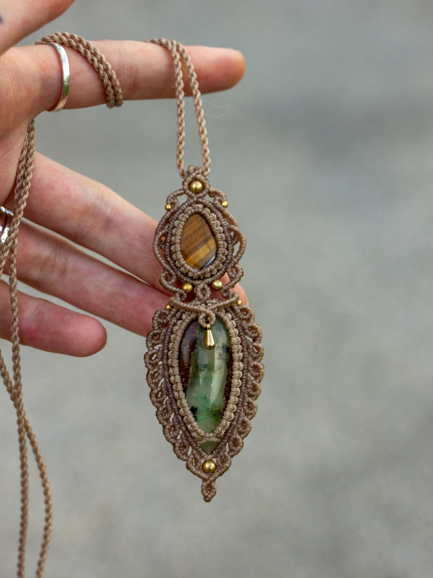Tiger's Eye & Chrysoprase macrame necklace