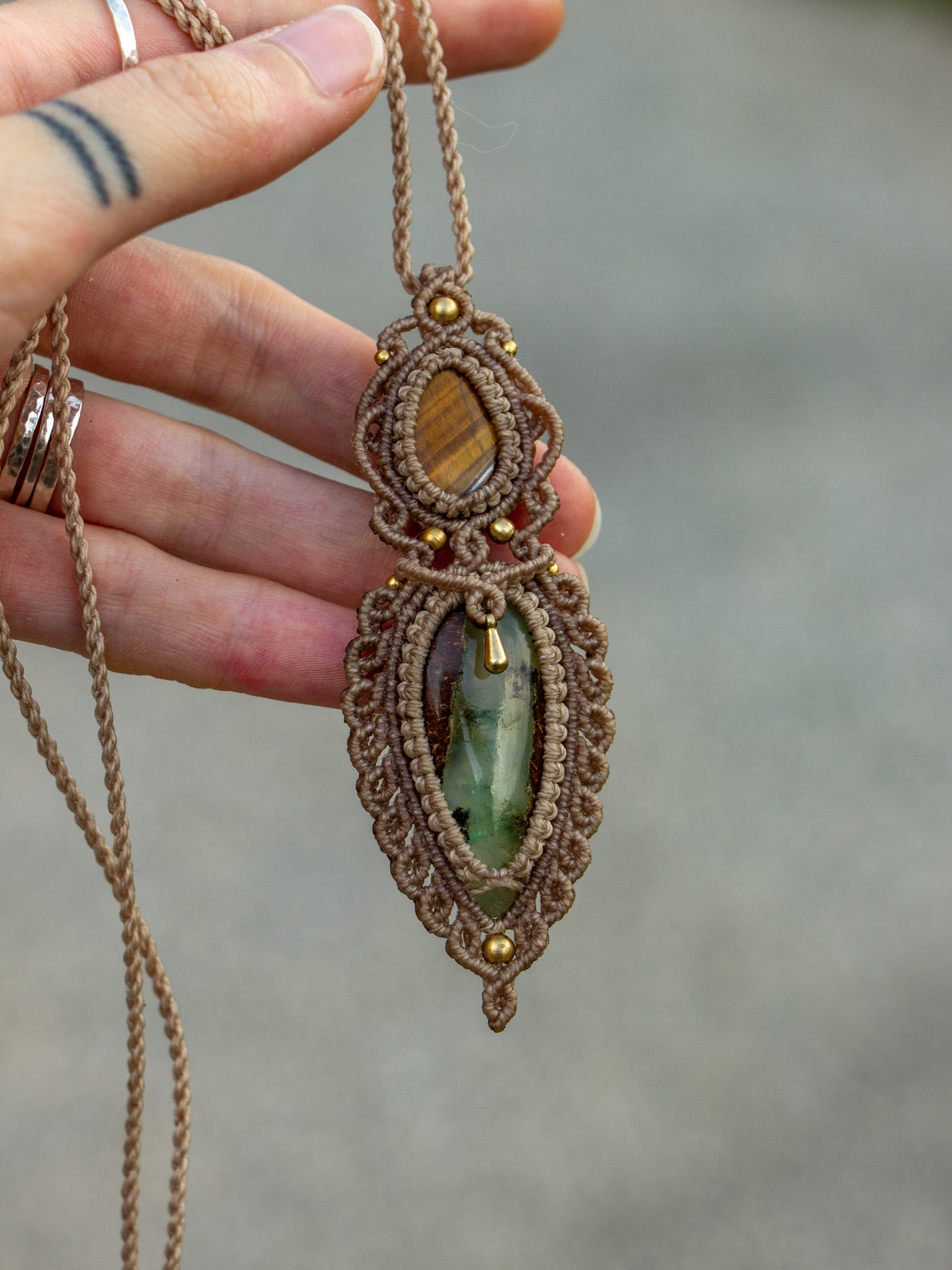 Tiger's Eye & Chrysoprase macrame necklace