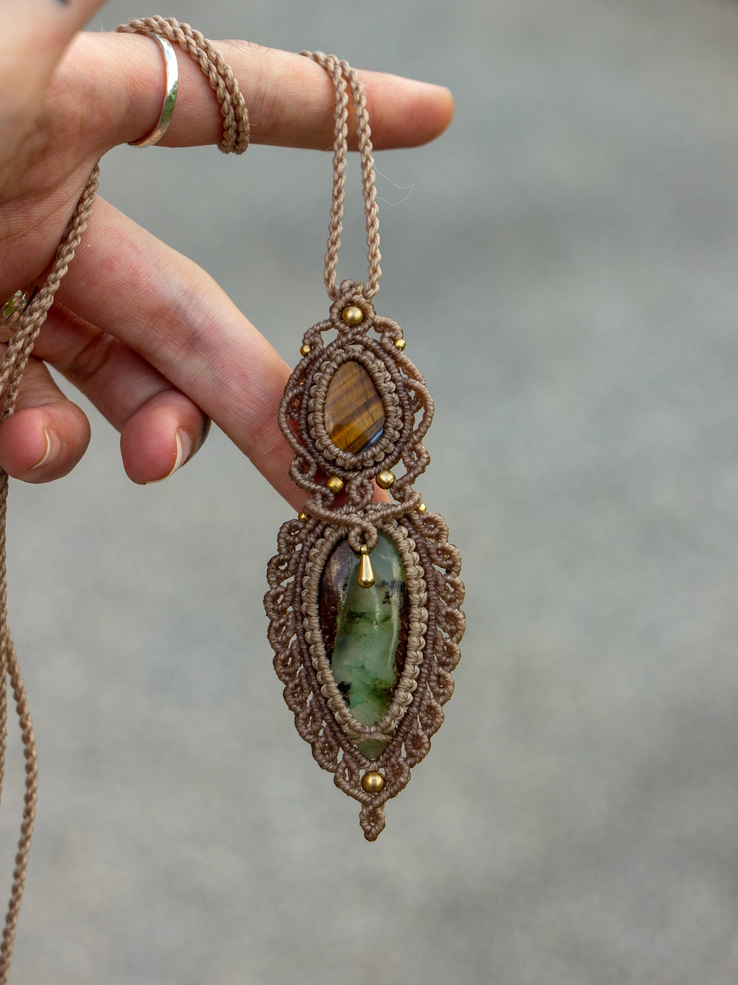 Tiger's Eye & Chrysoprase macrame necklace