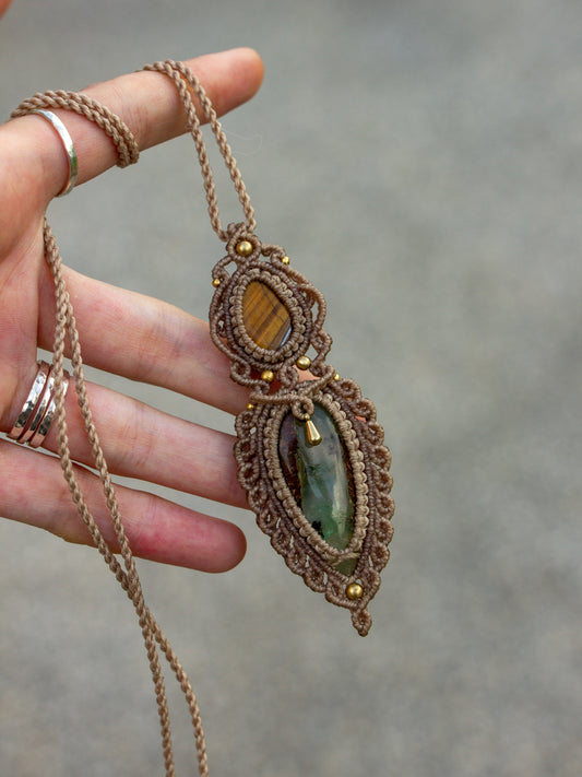 Tiger's Eye & Chrysoprase macrame necklace