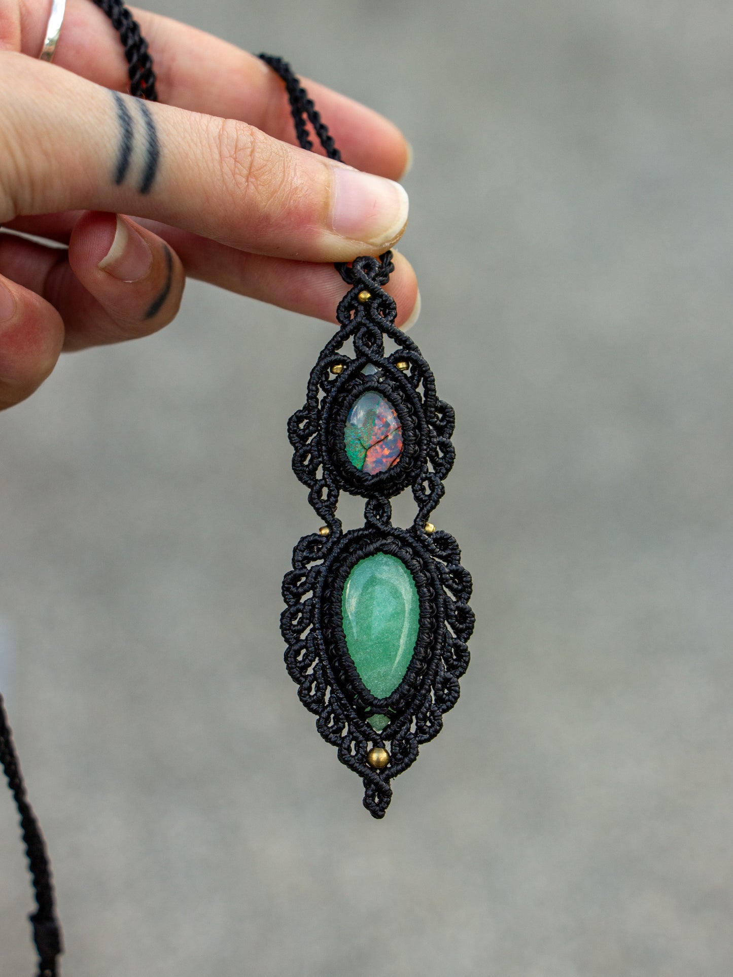 Monarch Opal & Chrysoprase macrame necklace