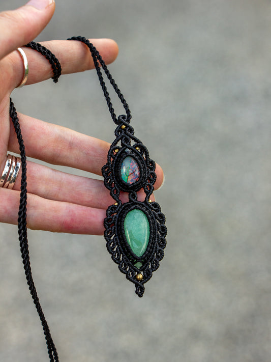 Monarch Opal & Chrysoprase macrame necklace