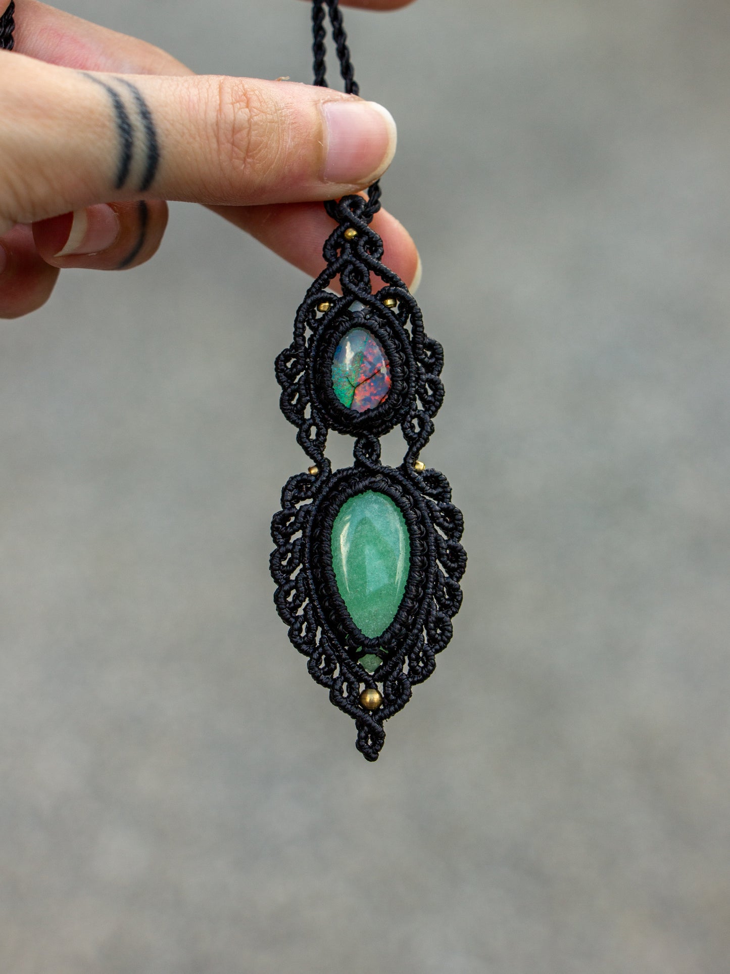 Monarch Opal & Chrysoprase macrame necklace