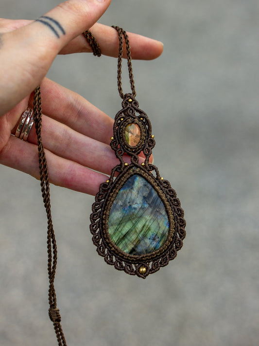 Citrine & Labradorite macrame necklace