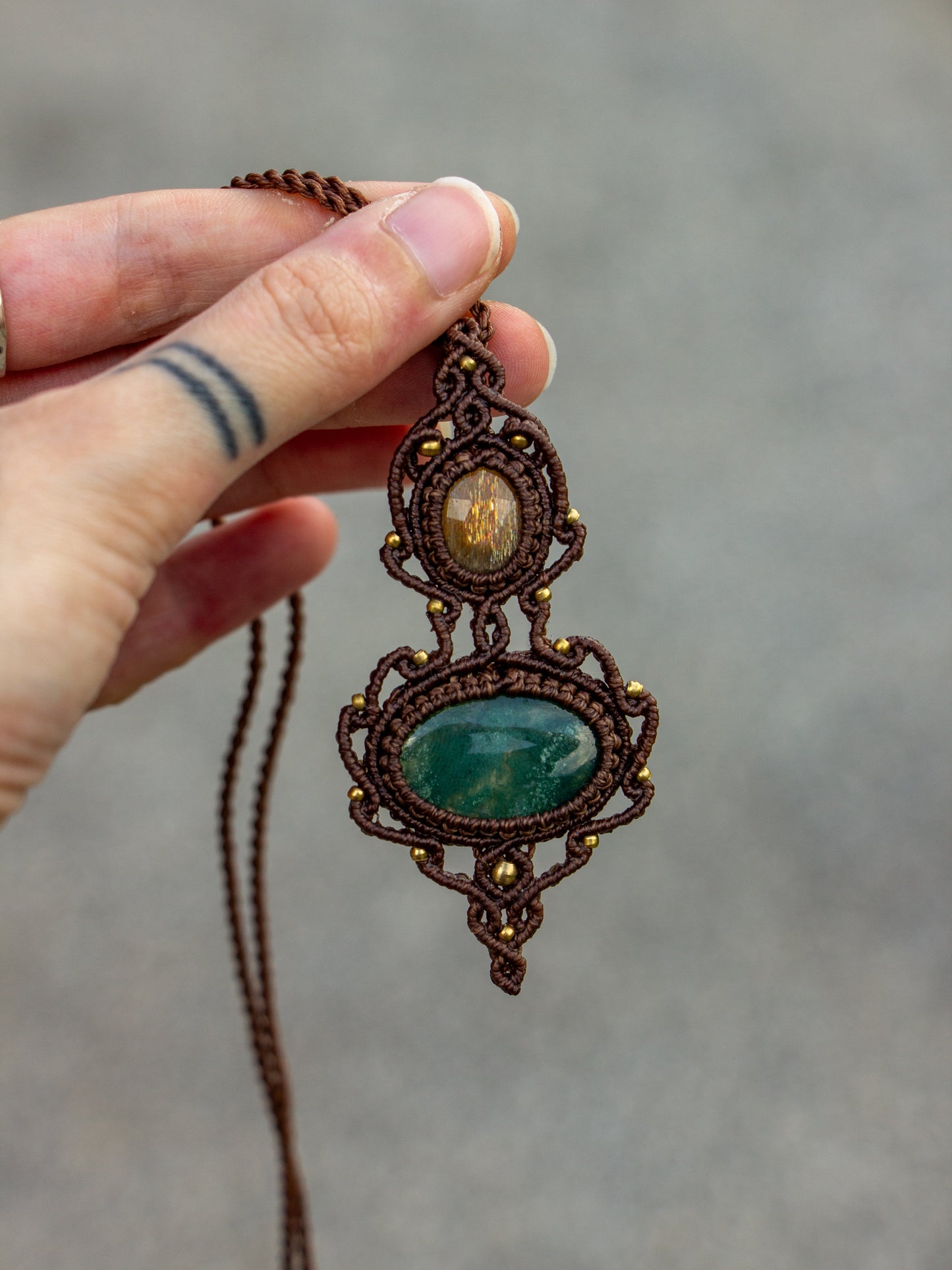 Sunstone & Moss Agate macrame necklace